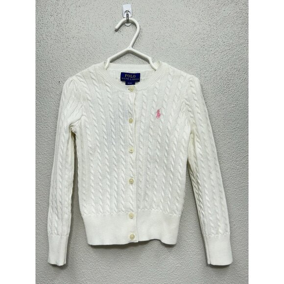 NWT Polo Ralph Lauren Girls 4T White Cable Knit Sweater Cardigan Preppy School - Picture 1 of 5